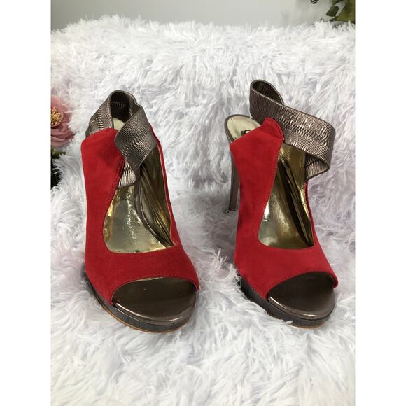 Carlos by Carlos Santana platform 8.5M Heel Red Suede Upper Metallic Ankle Strap - Picture 4 of 10